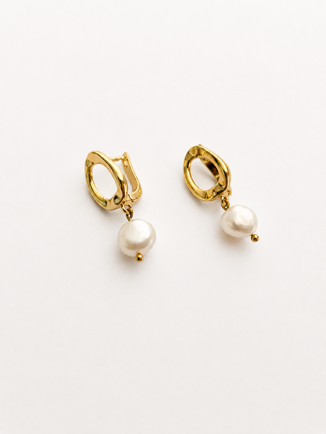 Pebble Baroque Round White Pearl Earrings