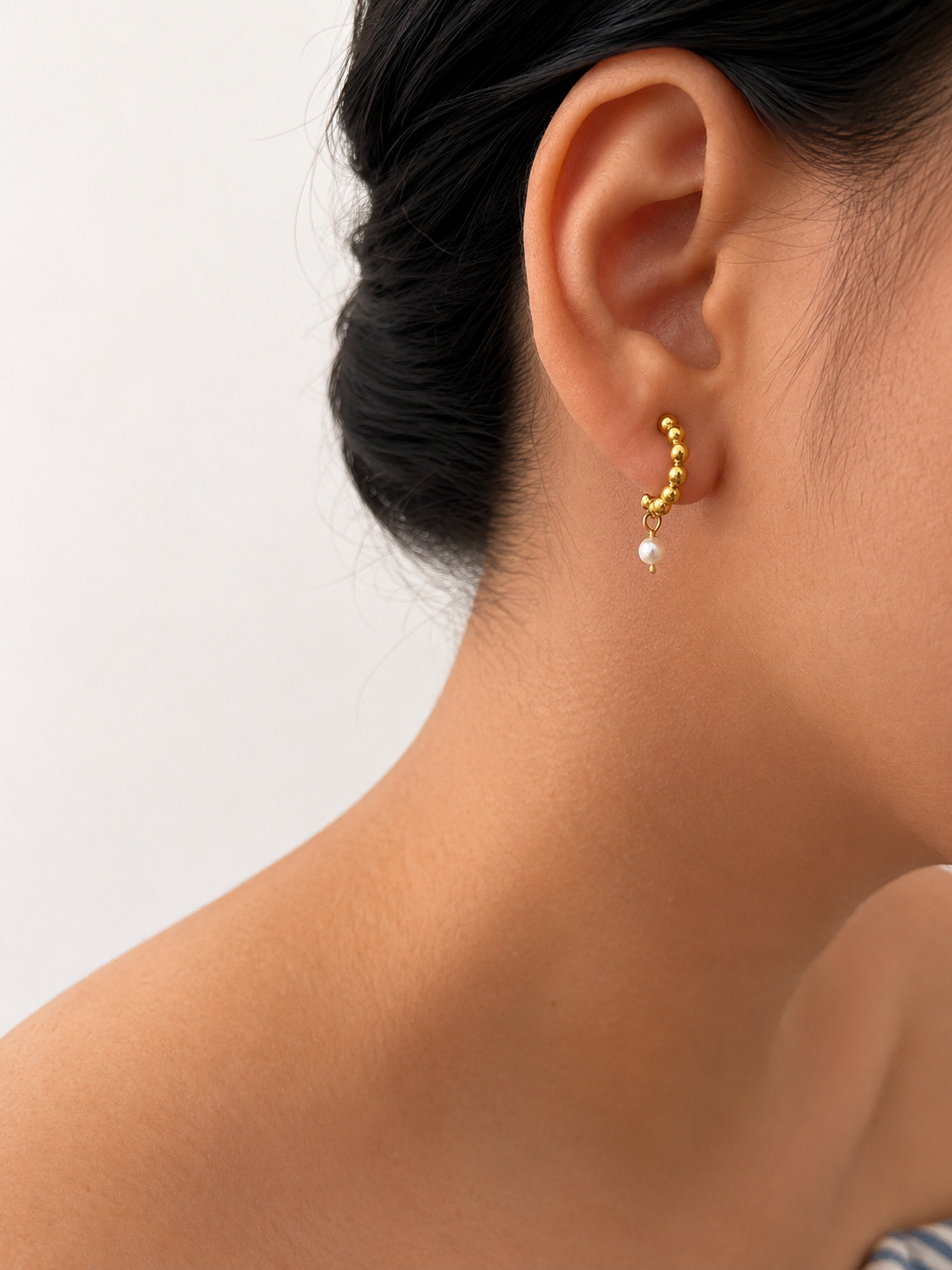 Beaded White Pearl Huggie Earrings