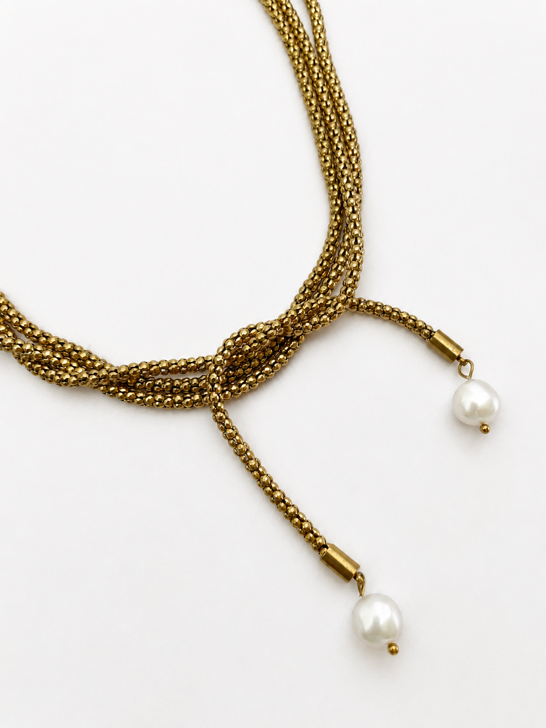 Open Beaded Necklace with White Keshi Pearls