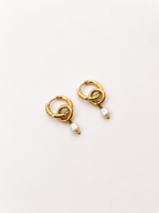 Double Hoop White Pearl Earrings