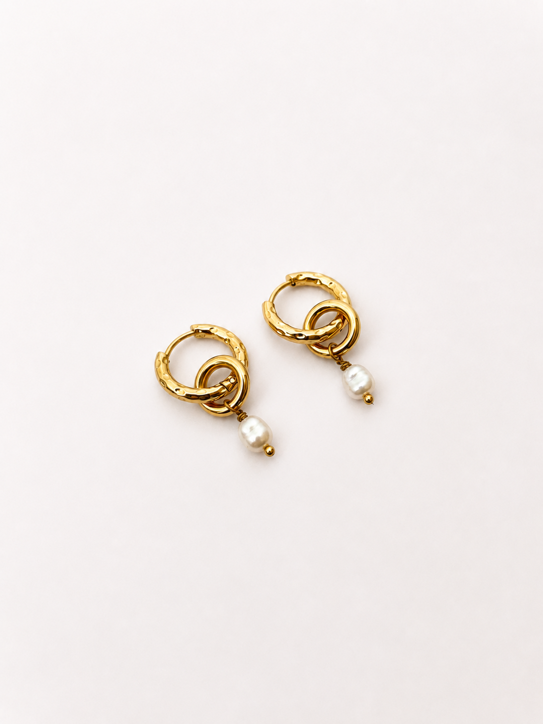 Double Hoop White Pearl Earrings