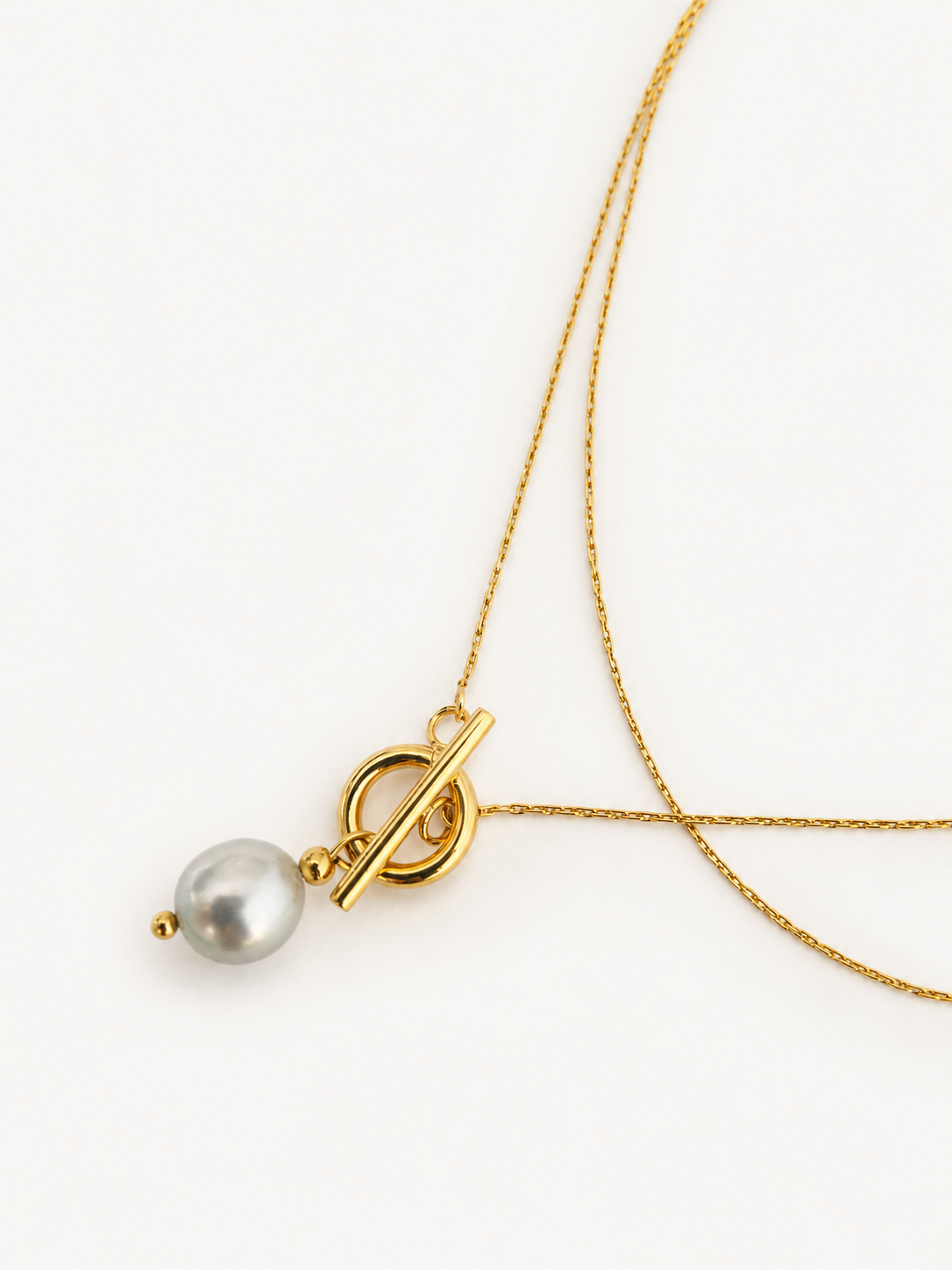 Lariat Keshi Round Grey Pearl Pendant Necklace