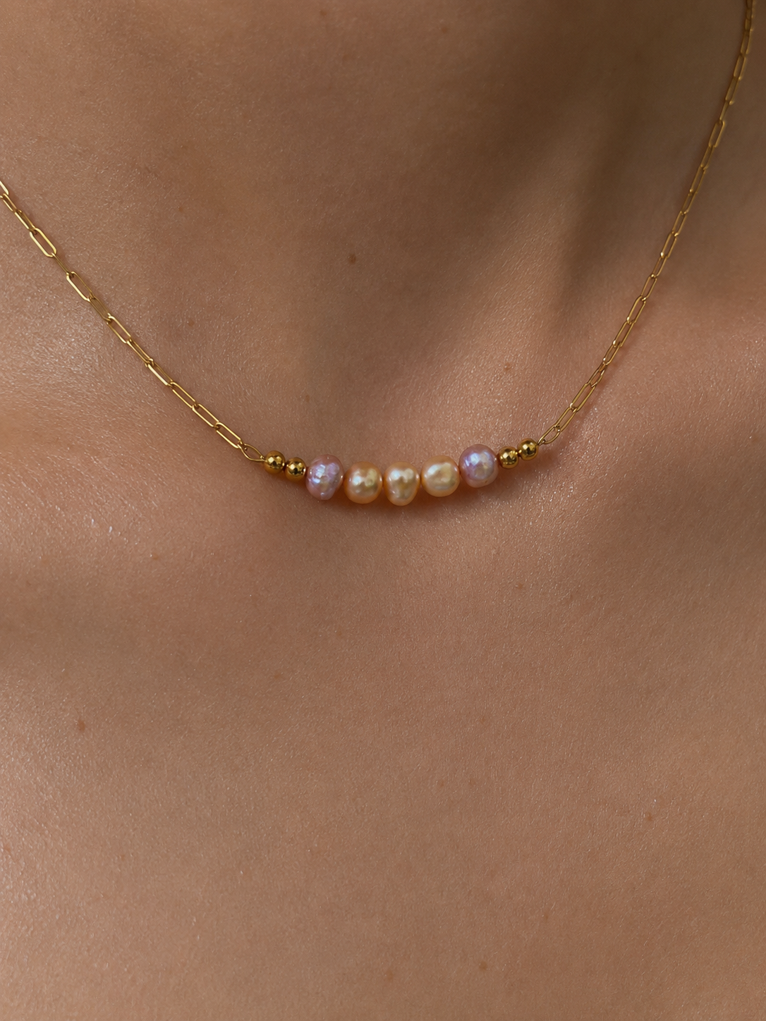 Gold and Pink Pearl Necklace