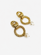 Double Hoop Keshi Round Pearl Earrings
