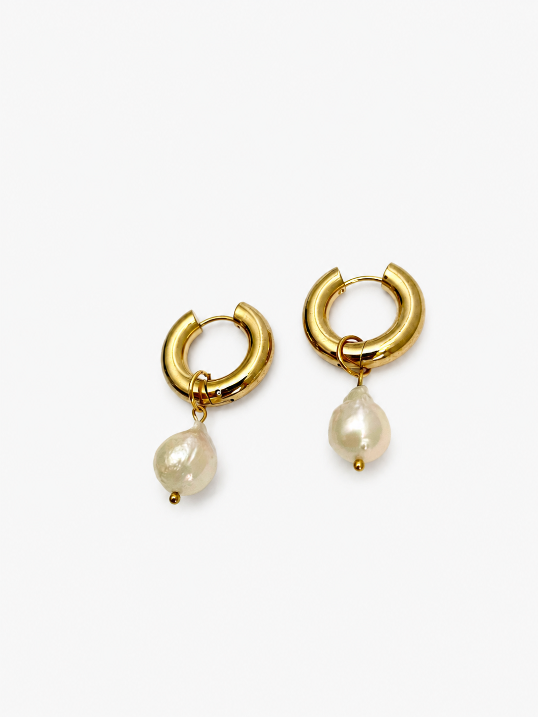 Chunky Hoop Baroque White Pearl Earrings