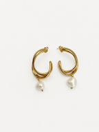 Keshi Round White Pearl Hoop Earrings