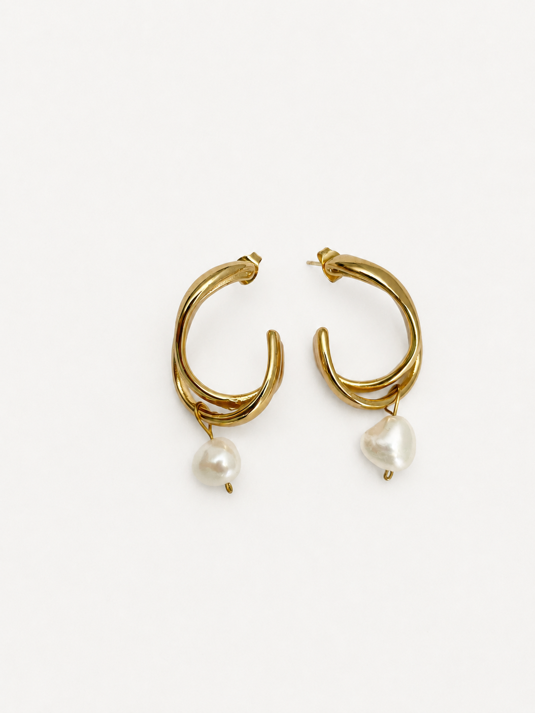 Keshi Round White Pearl Hoop Earrings