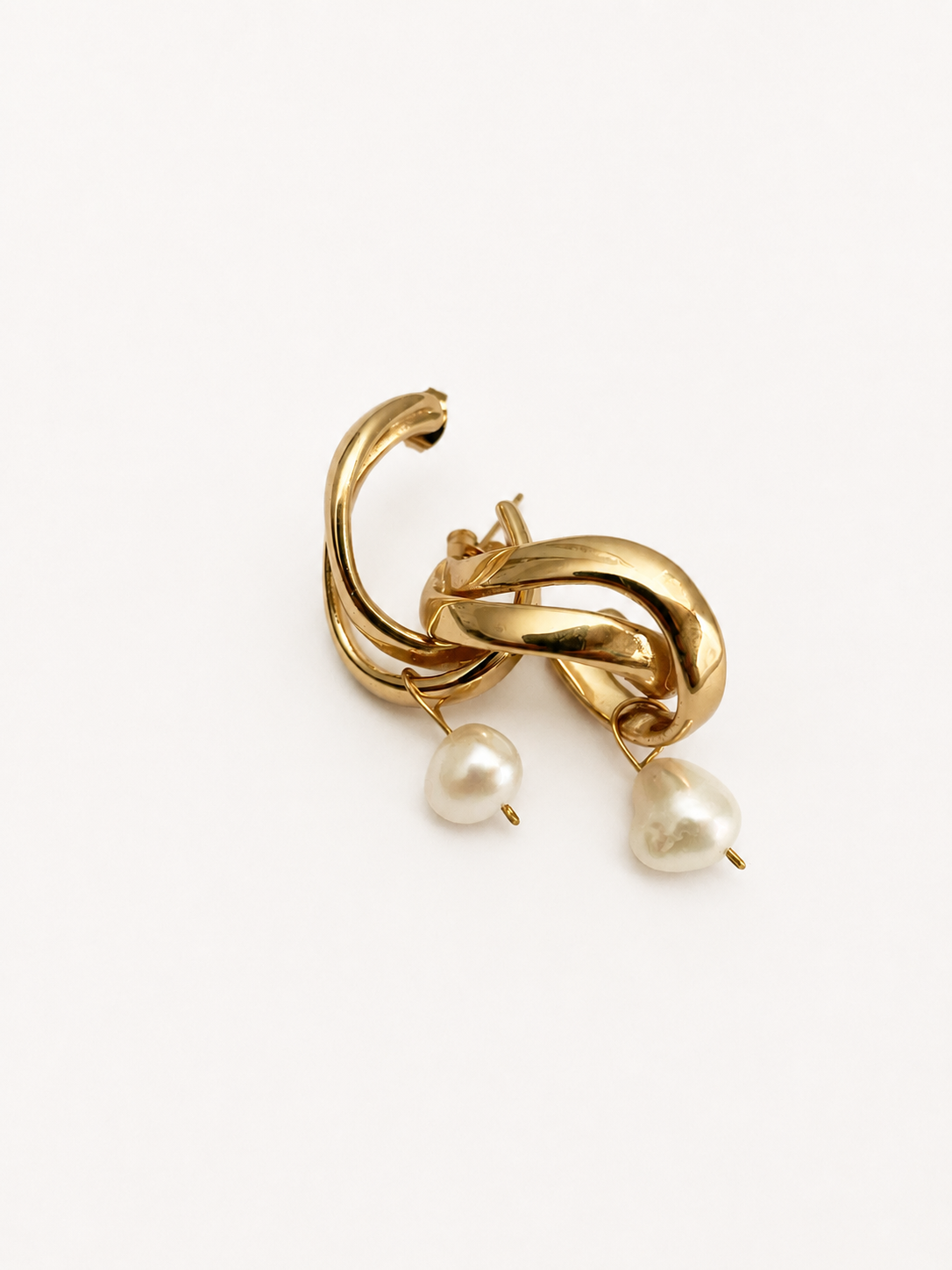 Keshi Round White Pearl Hoop Earrings