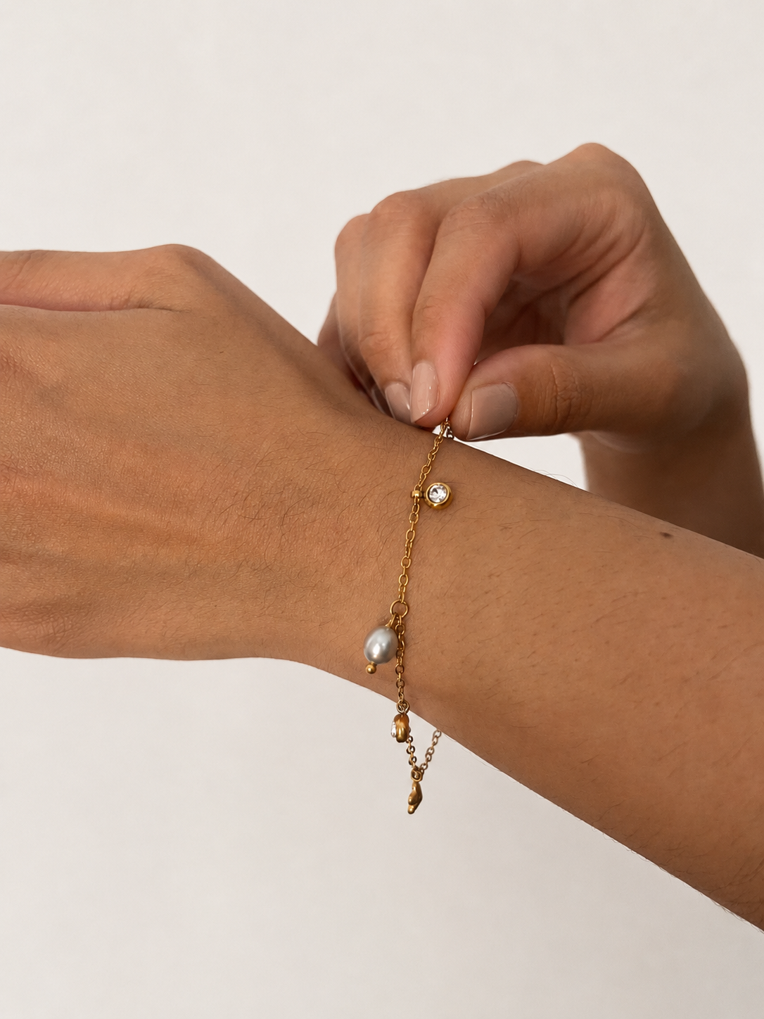 Stone and Pearl Charm Bracelet