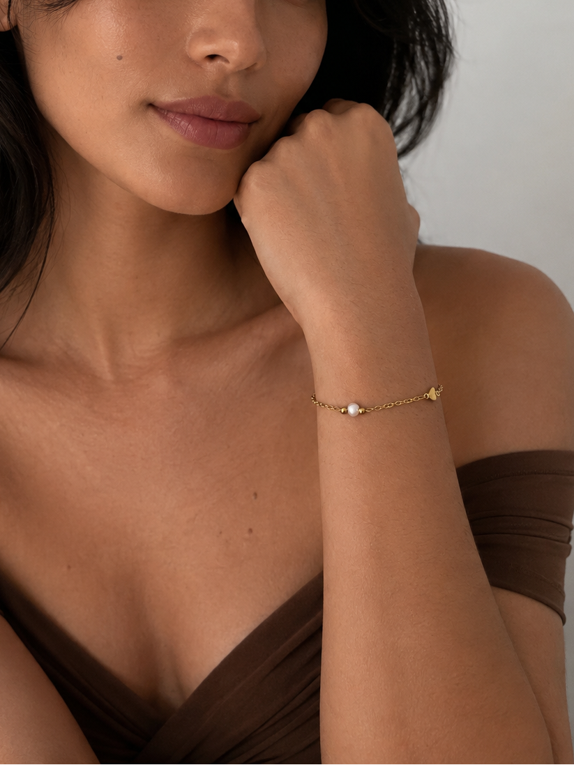 Hearts White Pearl Bracelet