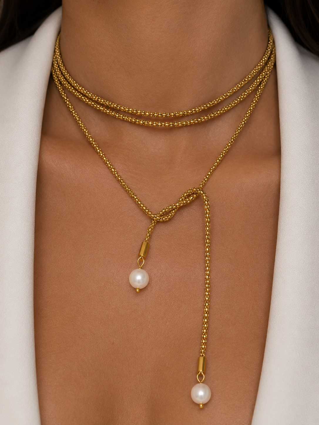 Open Beaded Necklace with White Keshi Pearls