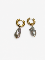 Chunky Hoop Baroque Grey Pearl Earrings