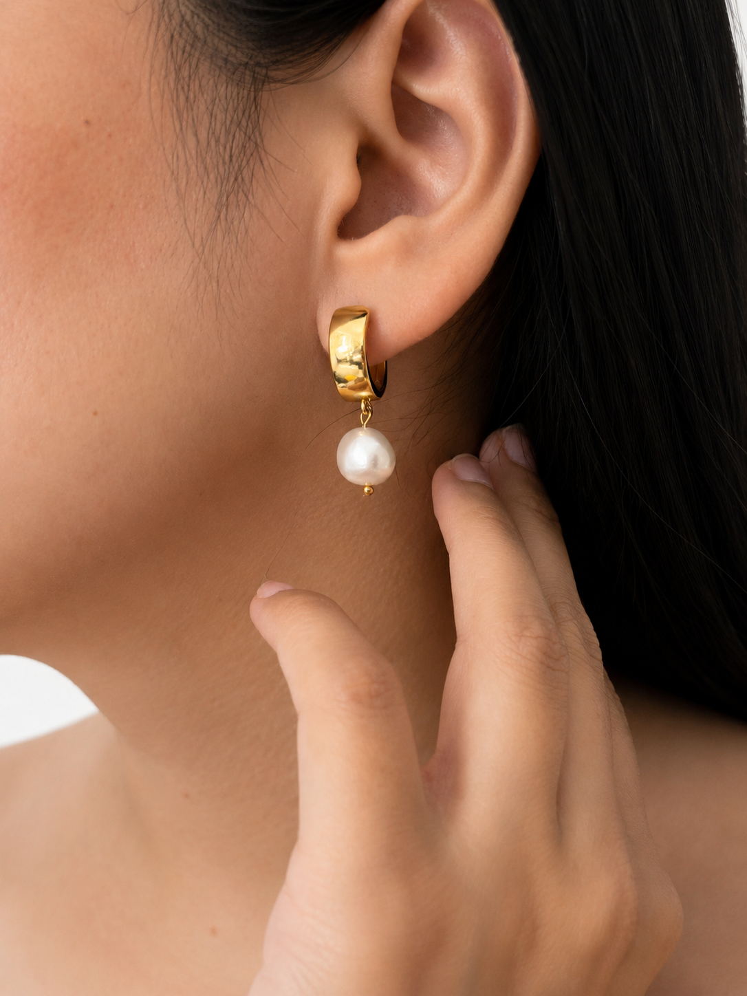 Heirloom Huggie Baroque Round White Pearl Earrings