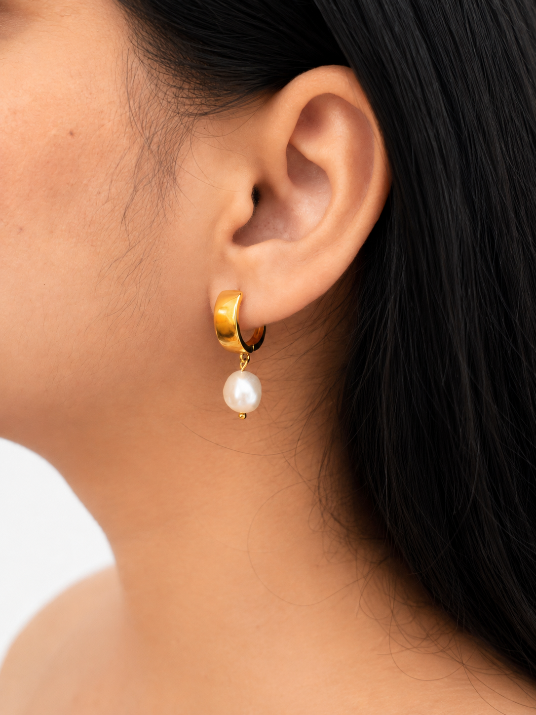 Heirloom Huggie Baroque Round White Pearl Earrings