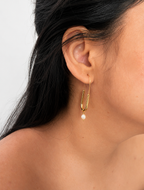 Paperclip Oval White Pearl Earrings