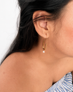 Paperclip Oval White Pearl Earrings