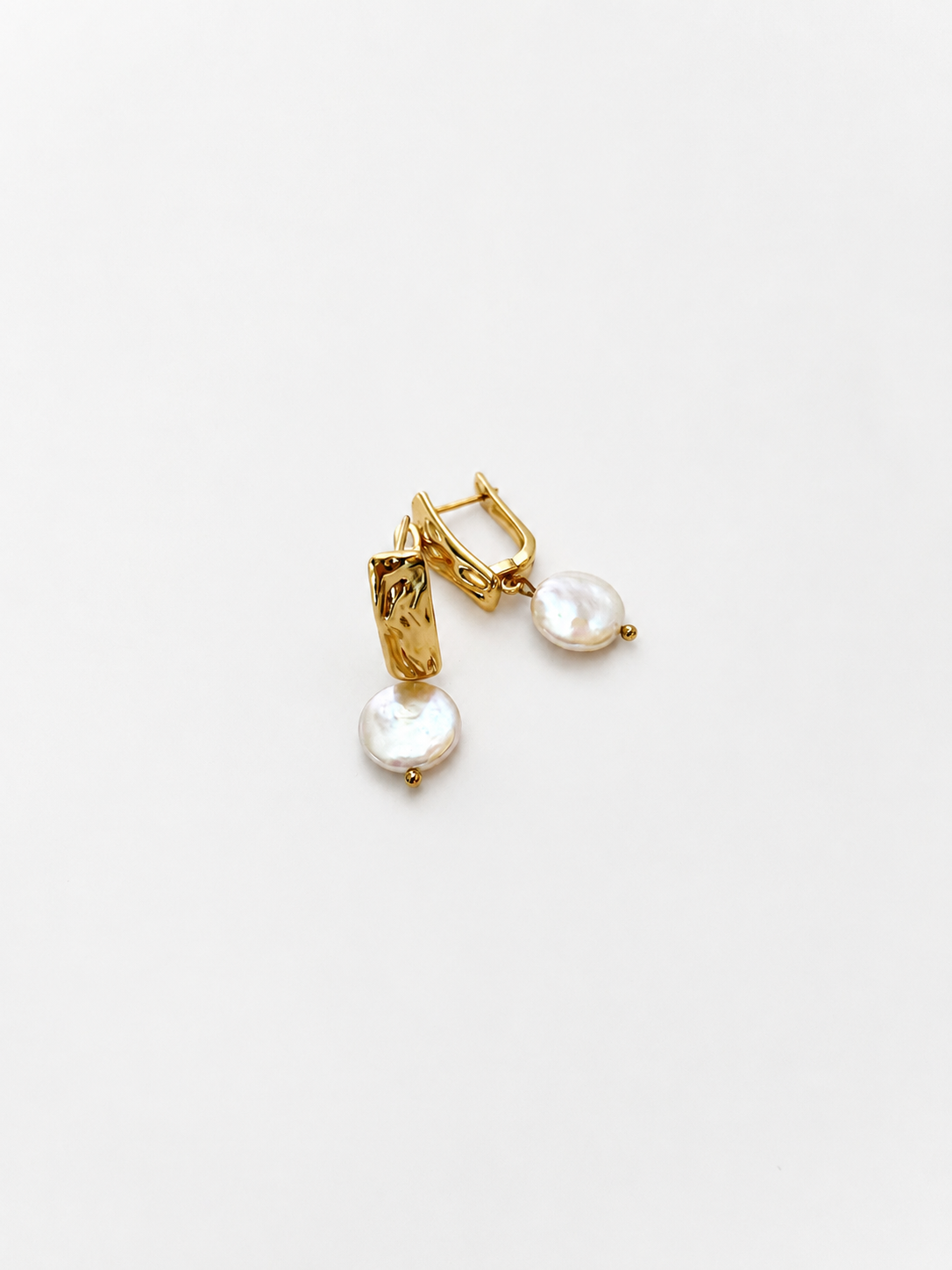Rectangle Coin Pearl Drop Earrings