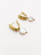 Rectangle Coin Pearl Drop Earrings
