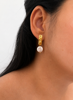 Rectangle Coin Pearl Drop Earrings