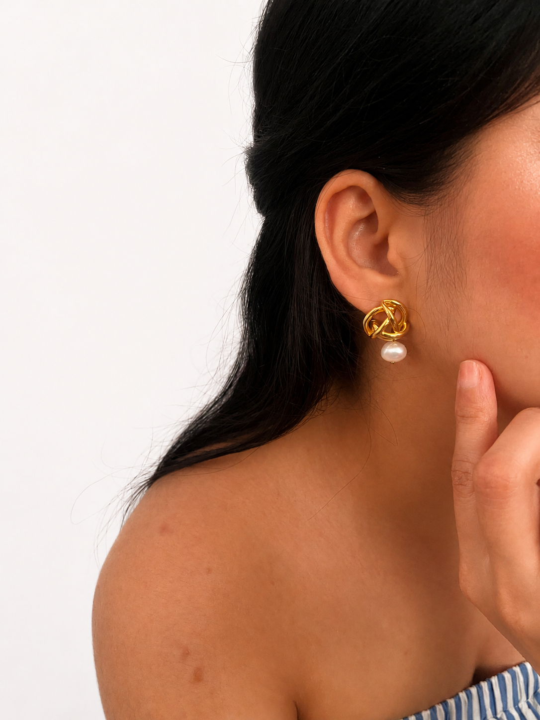 Love Knot Baroque Round White Pearl Earrings
