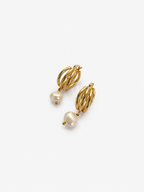 Triple Hoop Keshi Round Pearl Earrings