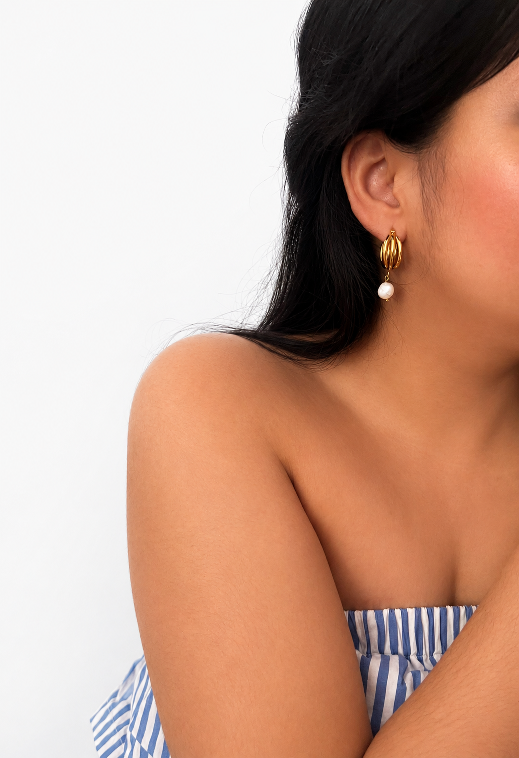 Triple Hoop Keshi Round Pearl Earrings