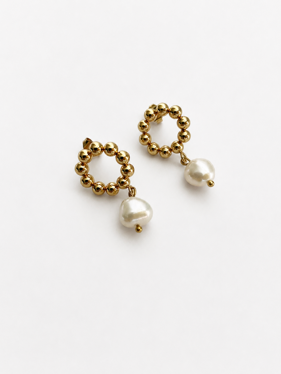 Beaded Baroque Round Pearl Drop Earrings