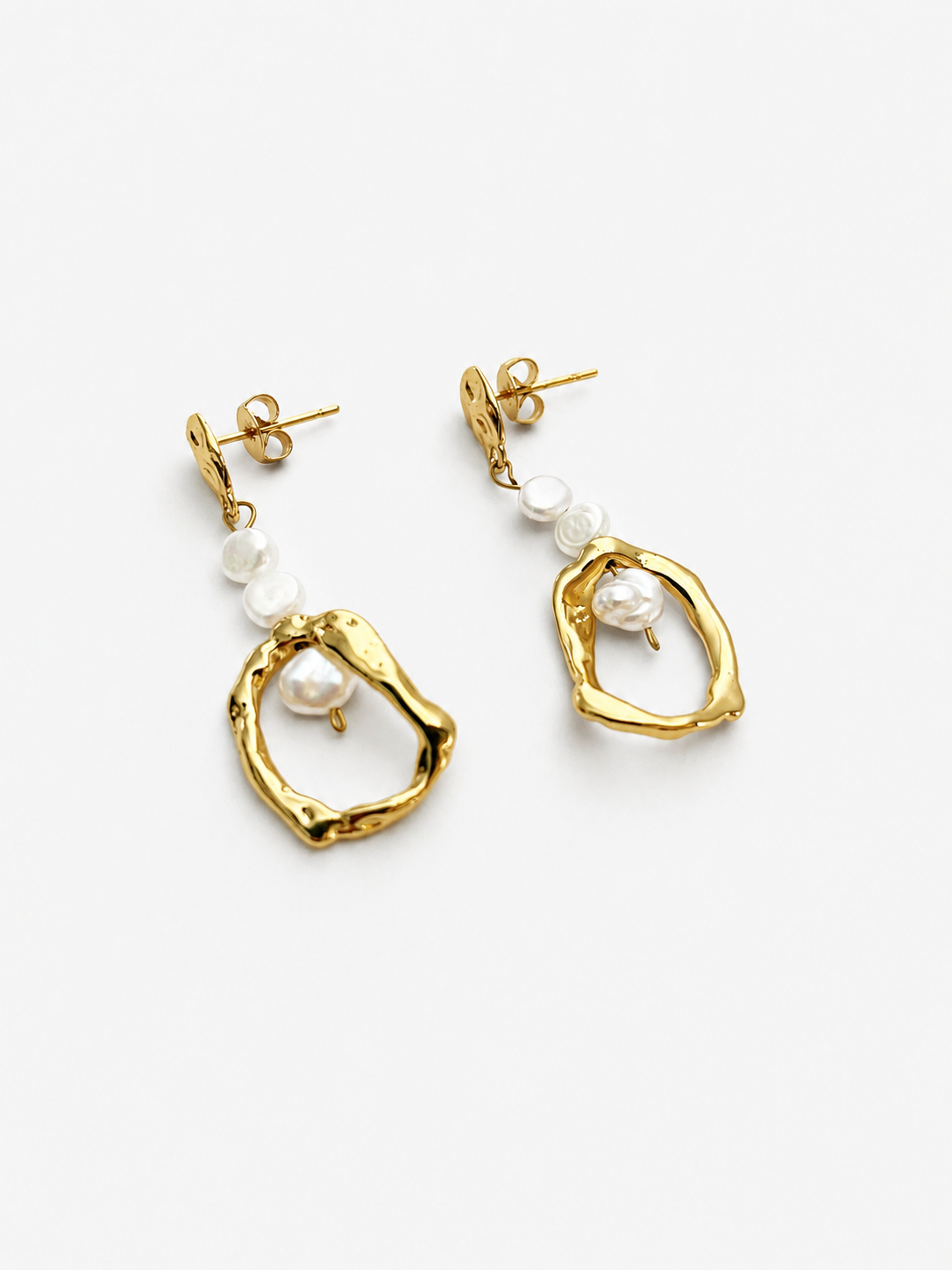 Organic White Baroque Pearl Droplet Earring