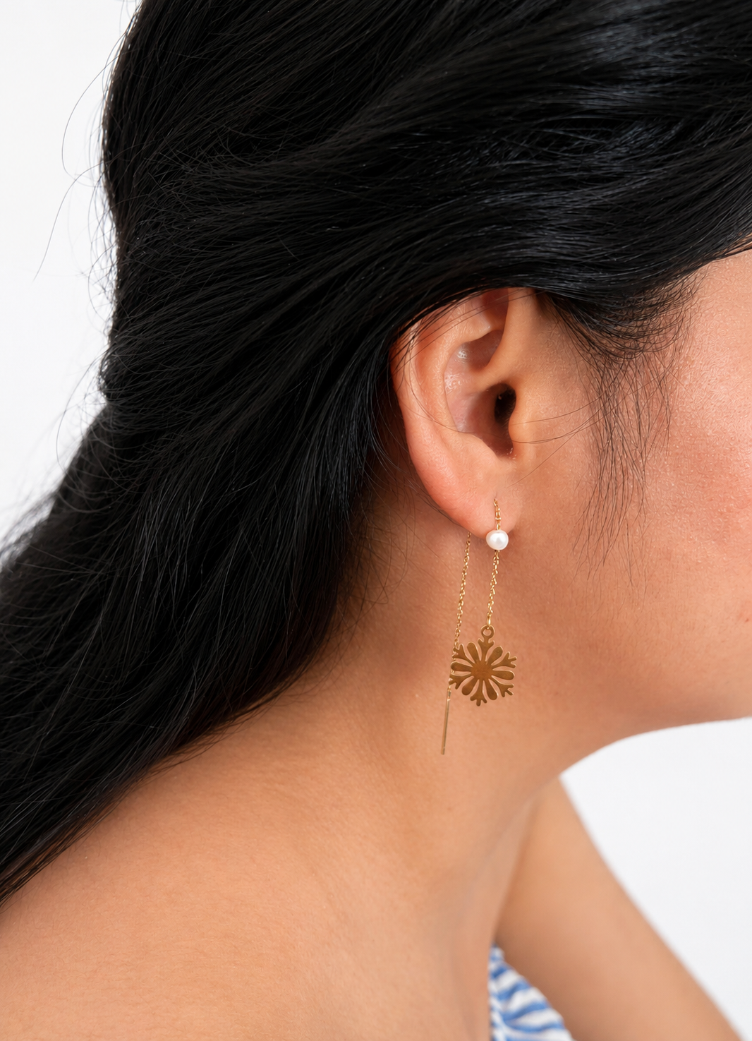 Snowflake Baroque White Pearl Drop Earrings