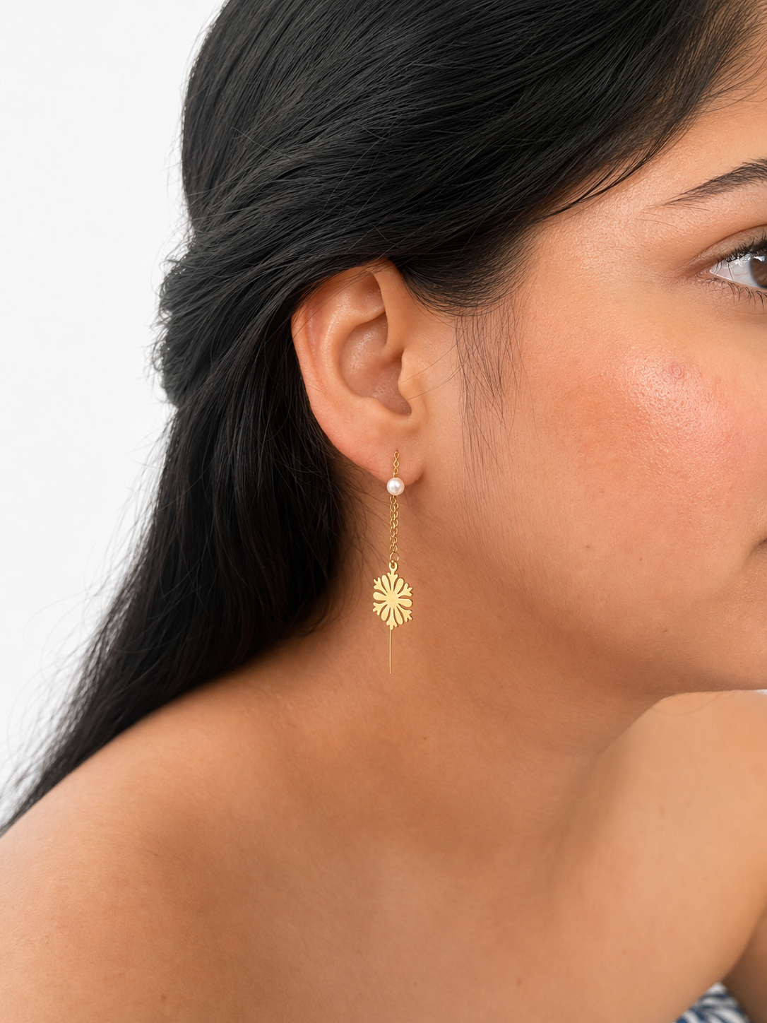 Snowflake Baroque White Pearl Drop Earrings