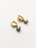 Heirloom Huggie Baroque Round Grey Pearl Earrings