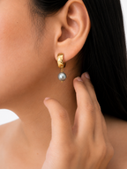 Heirloom Huggie Baroque Round Grey Pearl Earrings