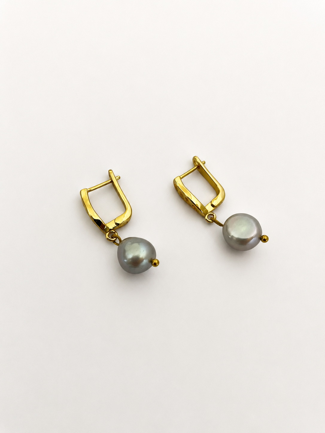 Baroque Round Grey Pearl Drop Earrings
