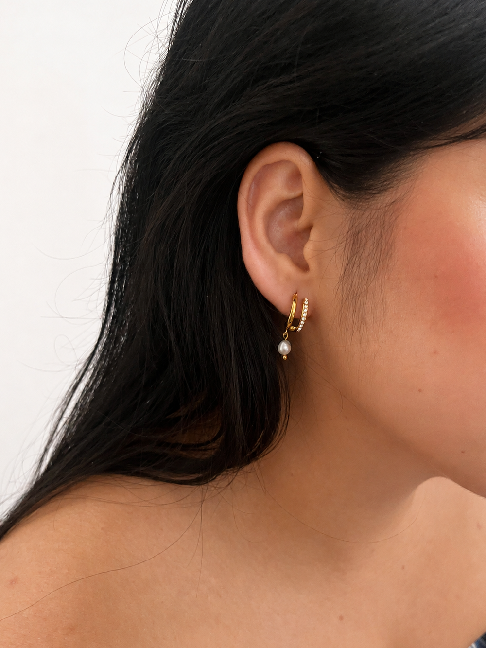 Half Moon Grey Pearl Huggie Earrings