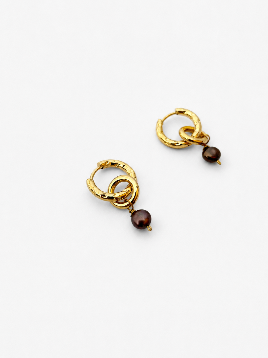Double Hoop Grey Pearl Earrings