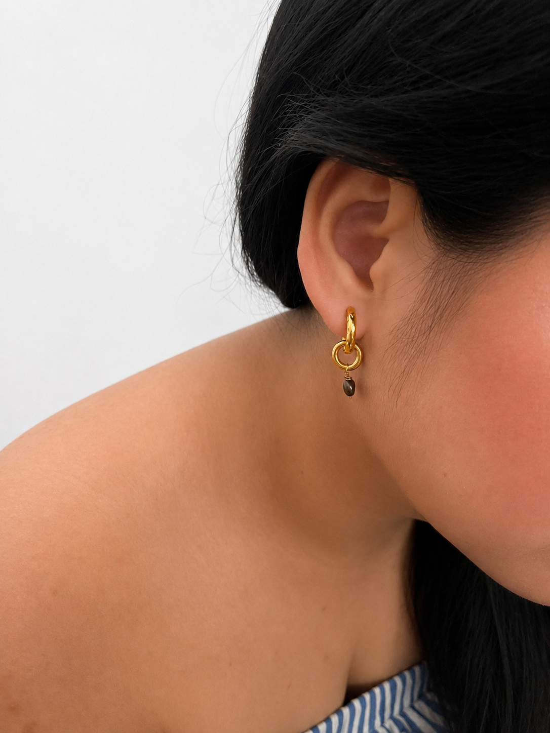 Double Hoop Grey Pearl Earrings