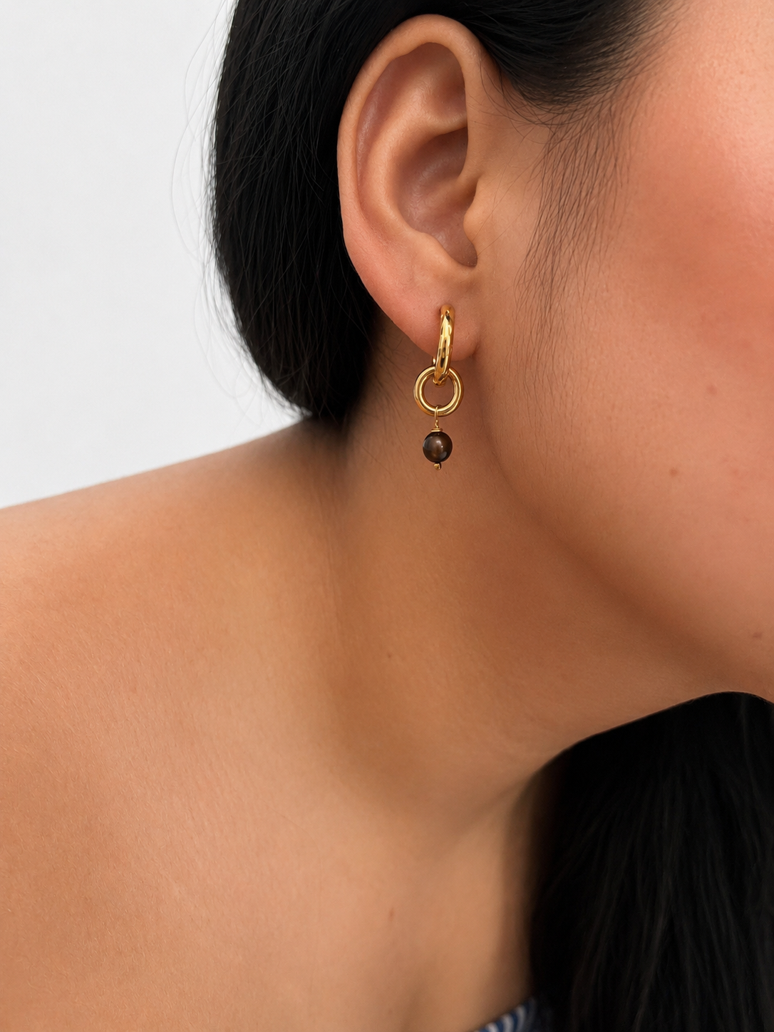 Double Hoop Grey Pearl Earrings