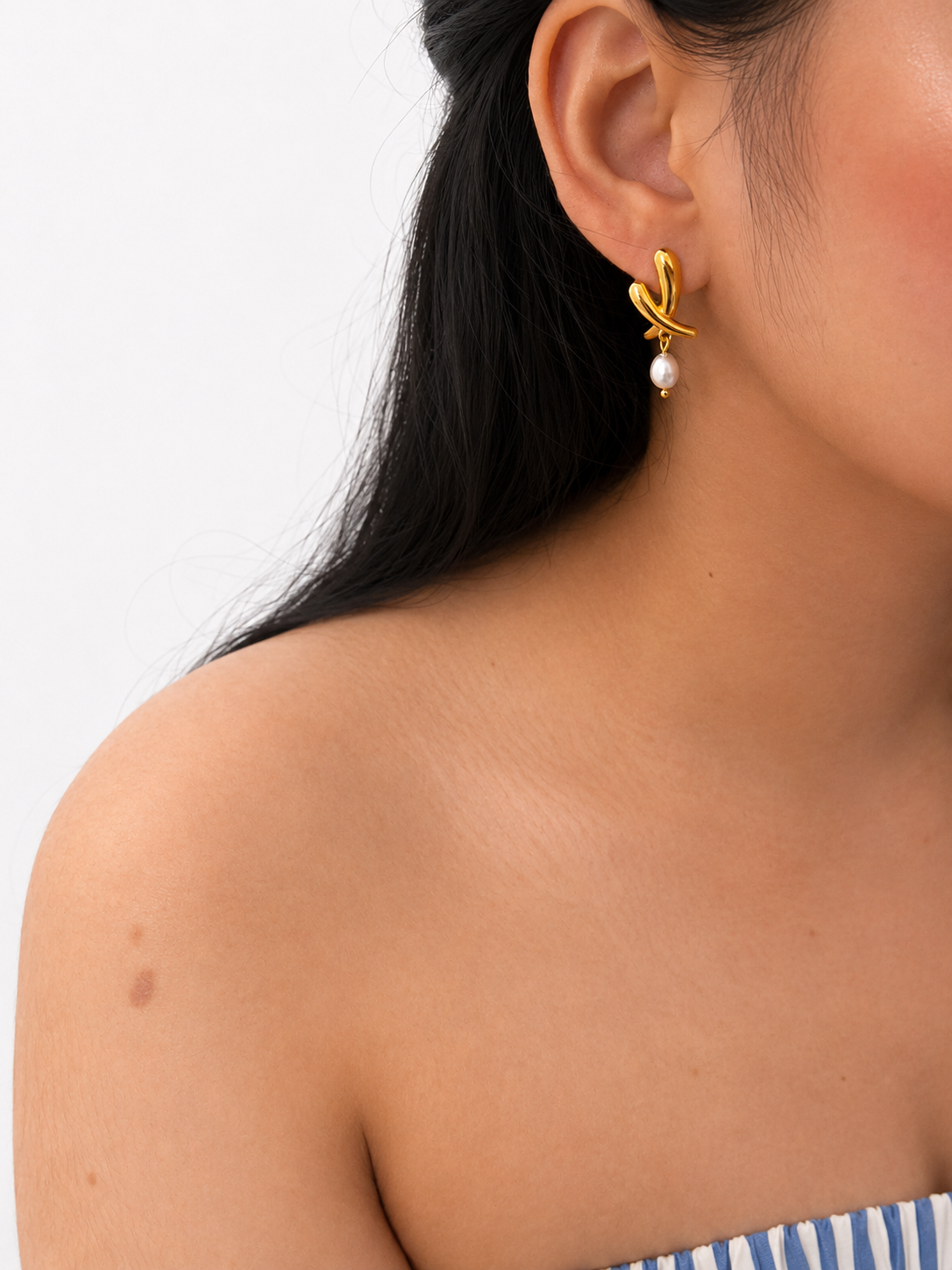 Cross Grey Pearl Stud Earrings