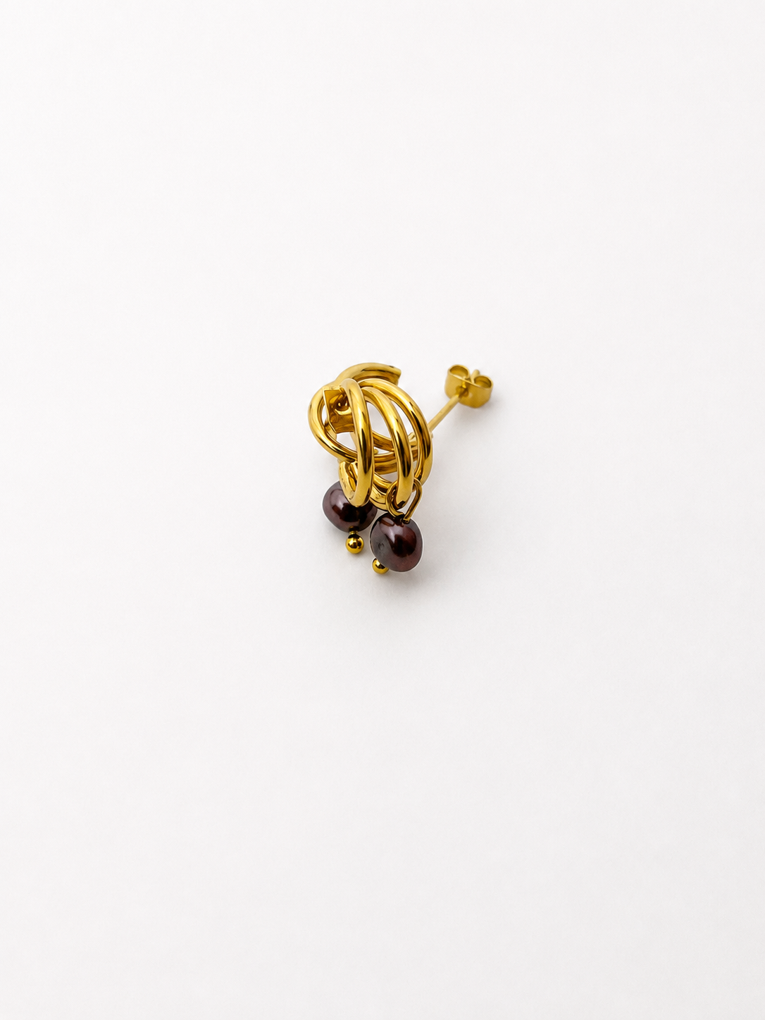 Small Triple Hoop Dark Pearl Earrings