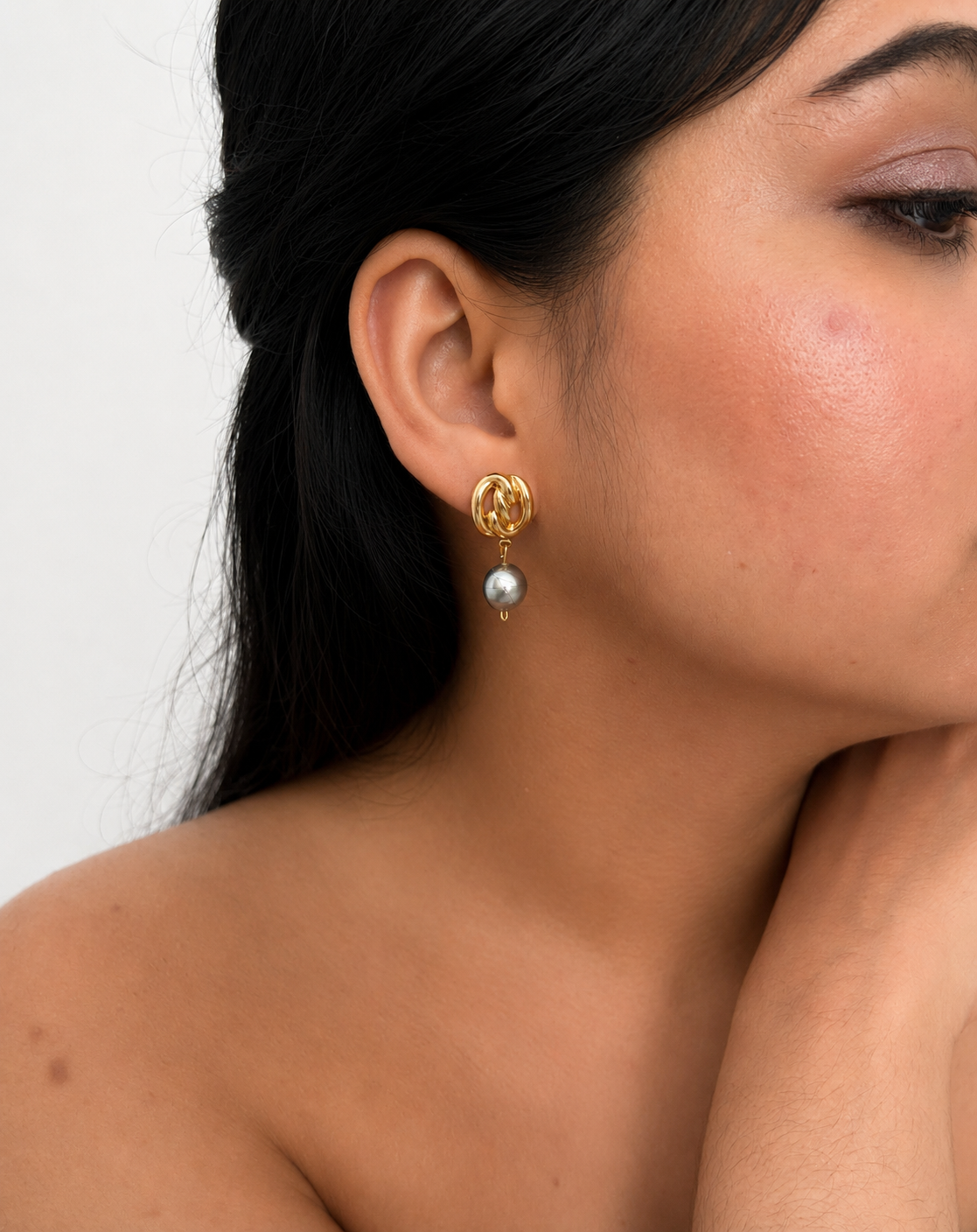 Nordic Knot Baroque Round Grey Pearl Earrings