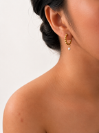 Beaded White Pearl Huggie Earrings