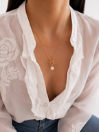 Lariat Keshi Round White Pearl Pendant Necklace