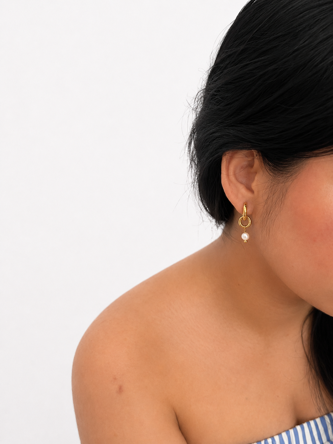 Double Hoop White Pearl Earrings