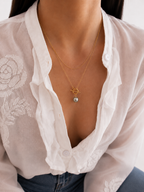 Lariat Keshi Round Grey Pearl Pendant Necklace