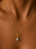 Lariat Keshi Round Grey Pearl Pendant Necklace