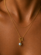 Lariat Keshi Round Grey Pearl Pendant Necklace