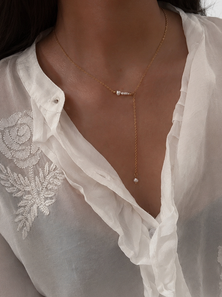 Lariat White Pearls Y-Necklace