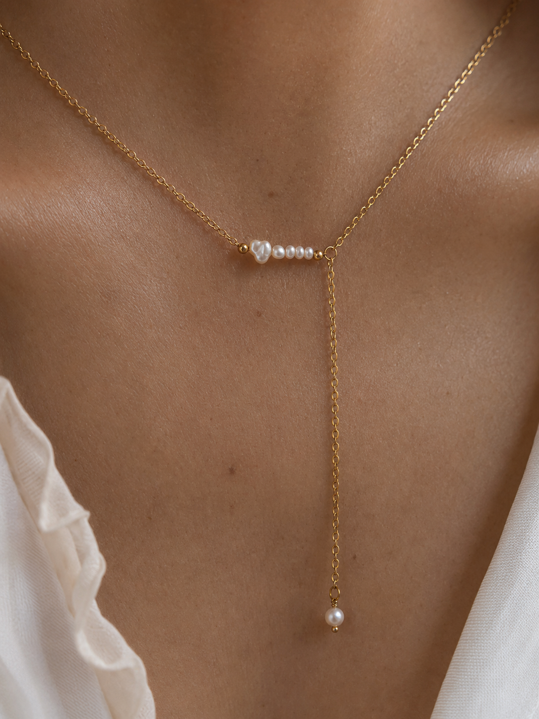 Lariat White Pearls Y-Necklace