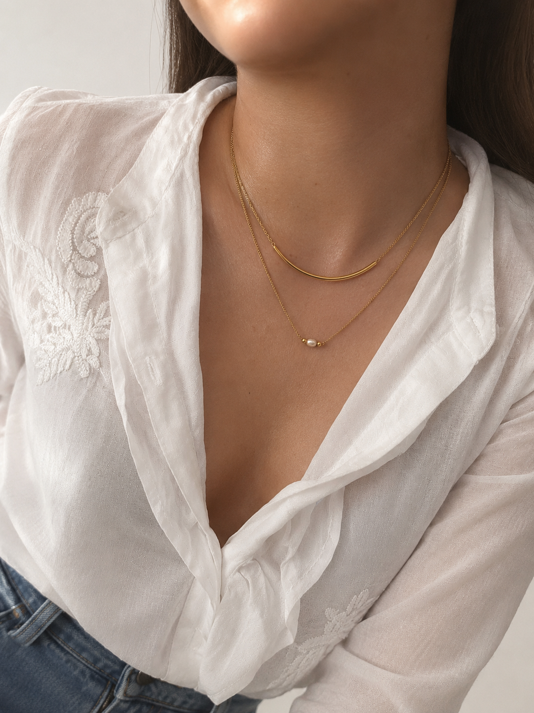 Arc Layer Pink Pearl Necklace