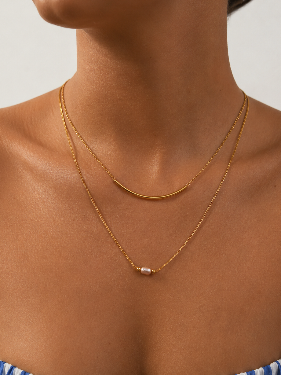 Arc Layer Pink Pearl Necklace
